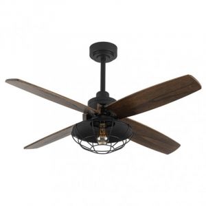 Fabrilamp - Ventilateur Dc Aquilo Noir 1xe27 4Asp Ch&ecirc;ne 6Veloc C/T&eacute;l&eacute;commande et minuterie 44,5/57x119,4x119,4 Cm
