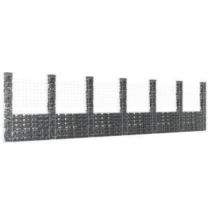 VidaXL Panier de gabion en forme de U avec 7 poteaux Fer 740x20x200 cm
