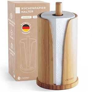 EXITOSO Porte-rouleau de cuisine en bambou - Support papier & serviettes - Pratique et élégant
