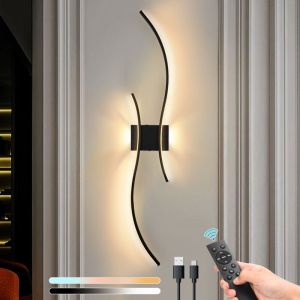 Applique Murale led Moderne,Design Incurvée,Rechargeable, Température 3000-6000k Réglable,Télécommande pour Chambre/Salon/Entrée