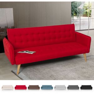 Image de Modus Sofà Canapé lit 3 places clic clac en tissu inclinable design nordique Malibu, Couleur: Rouge