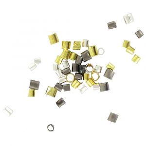 Perles tubes à écrasées assortis - coloris : or, argent et noir - Sachet de 180