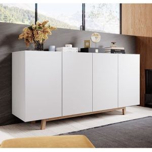 Buffet de salon bas 4 portes 166x79x40cm Meuble de rangement Modèle siena Couleur Blanc Finition mat - Blanc