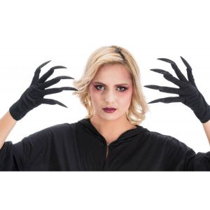 Ruedelafete Gants Halloween noires avec ongles Noirs pailletés