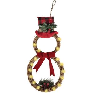 Ruedelafete Couronne de porte Bonhomme de neige lumineux 48 cm