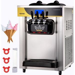 Commercial Ice Cream Maker 22-30L/H 2200W Soft Serve Machine 2x6L Hopper 2L Cylinder lcd Panel, Frozen Yogurt Maker for Restaurant Snack Bar, Silver