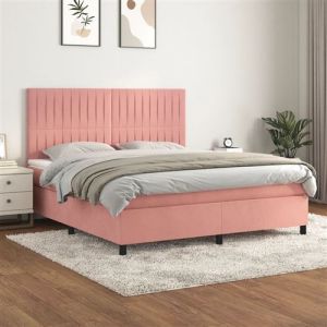 VidaXL Sommier &agrave; Lattes de Lit avec Matelas, Lit Rembourr&eacute;, Lit Double, Lit Adulte de Chambre &agrave; Coucher Int&eacute;rieur, Moderne, Rose 160x200 cm Velours