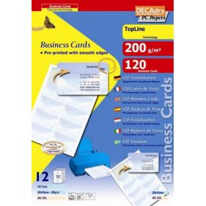 DECAdry OCC3715 - 120 cartes de visite TopLine bords lisses fond Ciel 200 g/m², format 85 x 54 mm (12 feuilles / cdt)