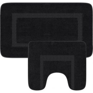 Loti Living Tapis de bain avec tapis de toilette antidérapant - Tapis de douche - Tapis de salle de bain - Tapis de sol - Tapis de bain avec tapis de toilette - Tapis de bain antidérapant - Noir - 50x80 cm + 50x40 cm
