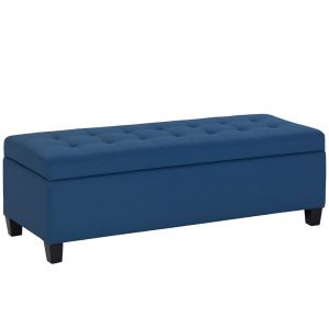 Homcom Banc de rangement siège capitonné tissu aspect lin pieds en bois bleu