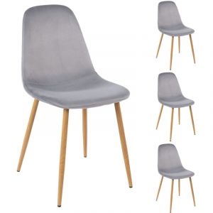 Mes Lot de 4 chaises 50x44x86 cm en velours gris et naturel - VELVET