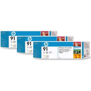 HP C9482A - Multipack de 3 cartouches d'encre n°91 grise claire