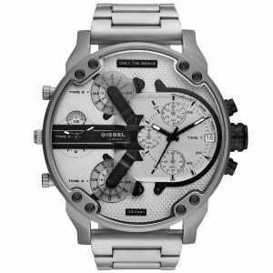 Diesel Montre MR DADDY 2.0 DZ7421 - Montre Chronographe Fuseaux multiples et Dateur Bracelet Acier Argent HOMME