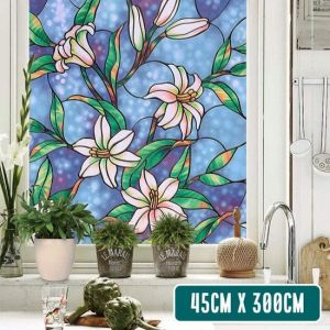 Homewell Film pour fenêtre HR++ 45x300 - Isolation et protection solaire - Anti-glace - Statique - Vitrail Orchidée
