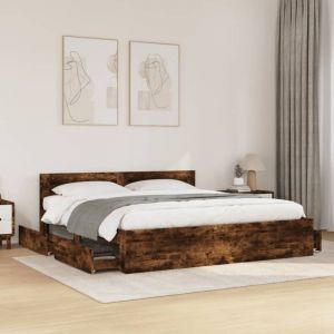 VidaXL Cadre de lit avec tête de lit chêne fumé 180x200 cm, meubles de chambre à coucher, lit double, sommier, lit, cadre de lit double