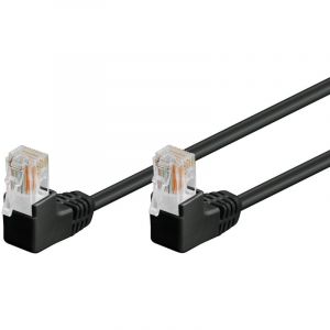 Goobay Câble patch CAT 5e 2x coudé à 90°, U/UTP, noir 0,25 m