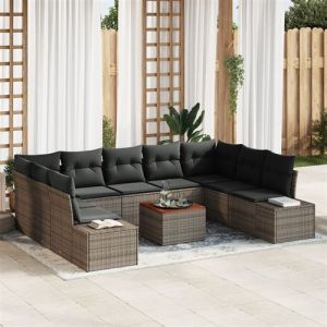 VidaXL Ensemble de canapé de jardin de 10 pièces avec coussins gris poly rotin acacia