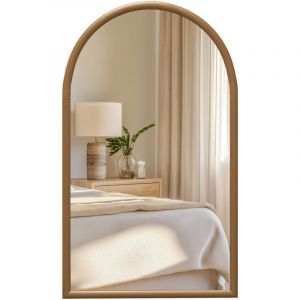 Homcom Miroir mural arche, 110 x 65 cm cadre en bois, miroir arqué pour le salon, la chambre, l'entrée, brun foncé