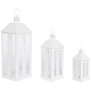 Lanterne - HOME ESPRIT - Shabby Chic - Verre Blanc - 20x20x55 cm - 3 pièces
