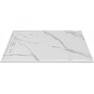 Receveur de douche extra plat à poser ou à encastrer recoupable en résine SMC - Blanc marbré - 140 x 90 cm - LYROSA