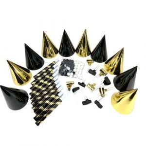 Kit de f&ecirc;te 10 personnes cotillons noir or m&eacute;tal - g&eacute;n&eacute;rique 49001