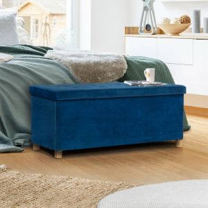 Image de Idmarket Banc coffre rangement sur pied 100 cm velours bleu