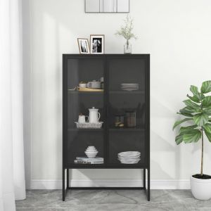 VidaXL Buffet haut Noir 80x35x135 cm Acier et verre tremp&eacute;
