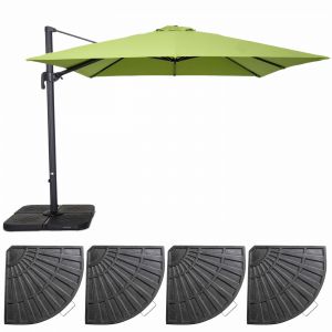 Oviala Parasol Déporté Et 4 Dalles Lestées Aluminium Vert