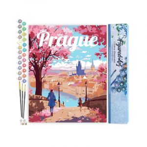 Figured'Art Peinture par Numéro Adulte Affiche de voyage Prague en fleurs - Activité Manuelle Kit de Loisir Créatif DIY Numéro d'Art Complet - 40x50cm sans châssis en bois