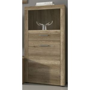 Pegane Buffet, meuble de rangement coloris chene vieilli - Longueur 66 x profondeur 34,60 x hauteur 135 cm -