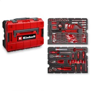Kwb Original Einhell E-CASE 80 pcs. valise d'outils (set d'outils de haute qualité dans valise en plastique robuste et empilable comme équipement de base idéal pour le ménage, l'atelier ou en déplacement)