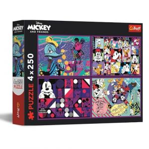 Trefl Puzzle 4 en 1 : Disney, S&eacute;rie d&rsquo;Aventures de Mickey Mouse- 4 x 250 Pi&egrave;ces - Ensemble de Quatre Puzzle pour Les Adolescents