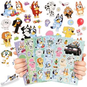 BLUEY AUTO-ADH&Eacute;SIFS autocollants stickers pour enfants grand SET dautocollants 92 PI&Egrave;CES = 5 feuilles