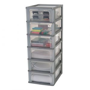 Iris Ohyama Tour de rangement 6 tiroirs Organizer Chest OCH-2006. Plastique, argent-transparent, 42 L, 26 x 35,5 x 72,5 cm