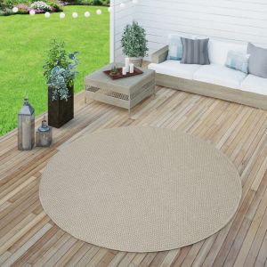 Intérieur & Extérieur Tissage à Plat Tapis Terrasses Tapis Look Naturel En Beige 200 cm rond - Paco Home