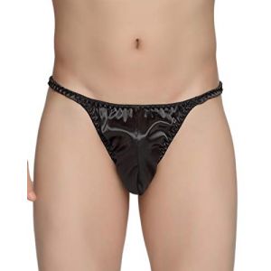 Satini Hommes Culotte de Culotte de Bikini Tanga sous-vêtements Satin (Noir, S)