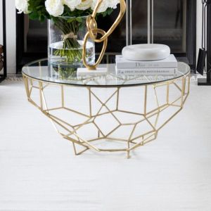Jolipa Table Moza métal et verre or 90x90x44cm