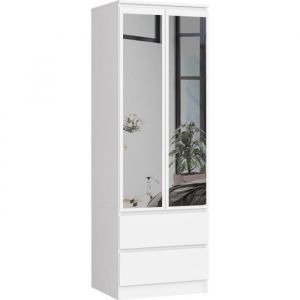 Armoire AKORD S60 avec miroir Blanche 60 cm 2 portes 2 tiroirs façade Blanche 1 étagère 60x51x180 cm