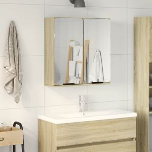 VidaXL Armoire de salle de bain à miroir chêne sonoma bois ingénierie, armoire de salle de bain avec miroir, armoire de toilette, armoire de rangement de salle de bain