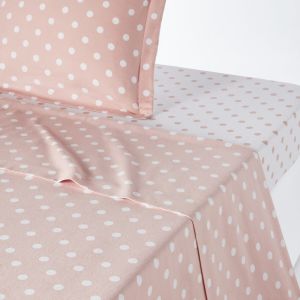 Drap flanelle imprimé pois, Clarisse Nude/Blanc Taille 270X290 cm;240X290 cm;180X290 cm