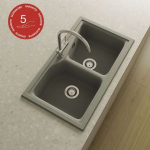 Evier à encastrer POALGI - City 332 - Granit - Gris Ash - 86 cm - 2 bacs
