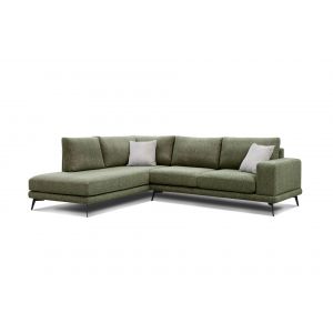 Canapé d'angle gauche 5 places tissu vert