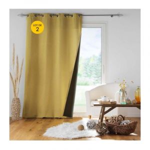 Jupiter Douceur D'intérieur - Lot de 2 rideaux à oeillets 140x 260 cm doublés polaire thermique Ocre