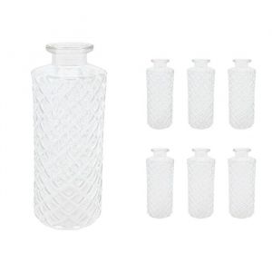 Relaxdays Set de 6 vases, motif losange, vintage, en verre, H x D : 13 x 5 cm, mini-vases d&eacute;coratifs transparents