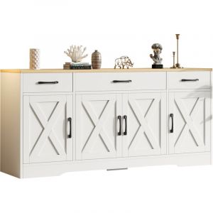 Libert&eacute; - Buffet Armoire moderne multifonctionnelle en bois 160x37x75cm, blanche avec d&eacute;coration.