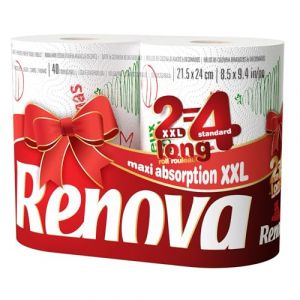 Renova XXL 2 Rolls | 2 Rolls XXL= 4 Standard | 2 Ply blanc - mod&egrave;les al&eacute;atoire (L'emballage de l'article peut varier)