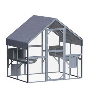 wiltec Enclos extérieur chats 140 x 187 x 187 cm Catio Bois Sapin Toit