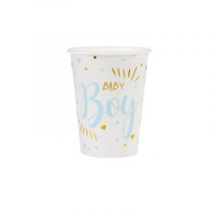 Image de Santex Gobelet Baby Shower Boy en blanc, bleu ciel et or métallisé 27cl (x10) REF/7253 Matière carton