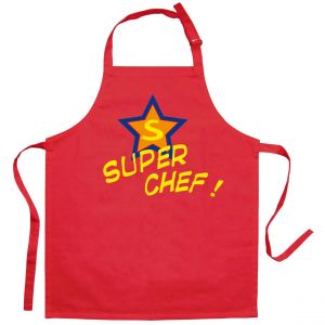 Declikdeco Tablier de cuisine enfant Super Chef recyclé Rouge 52 x 63