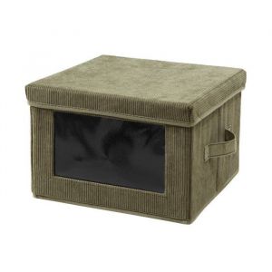 Calicosy Boîte rangement tissu velours côtelé kaki avec fenêtre L40 cm